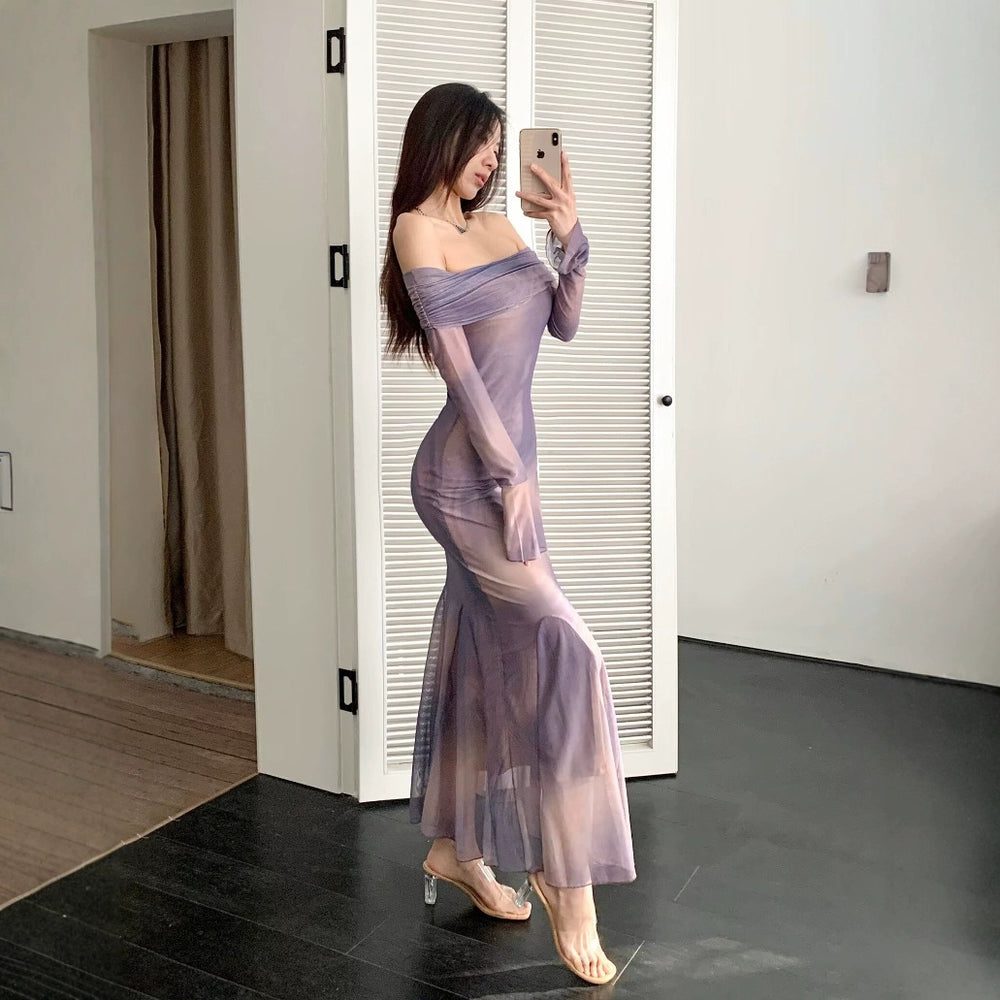 Damen elegantes Wickelkleid mit schulterfreiem Design und ausdrucksstarkem Material R&B
