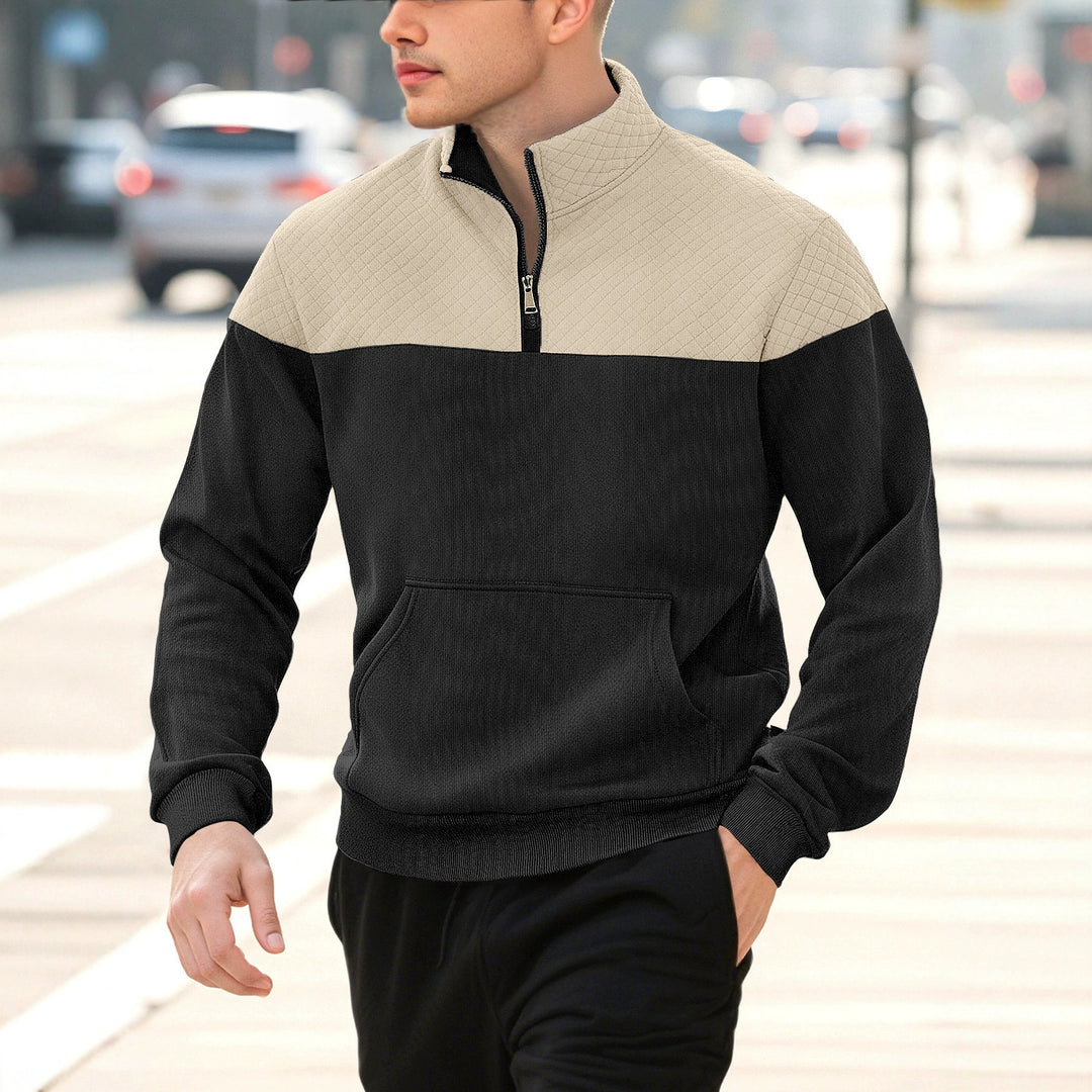 Herren nan Schulterpaneel-Halbzip-Sweatpullover mit gesteppter Schulterpartie und Kängurutasche R&B