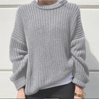 Damen legerer Grobstrickpullover mit weitem Schnitt und trendy Maschenmuster R&B
