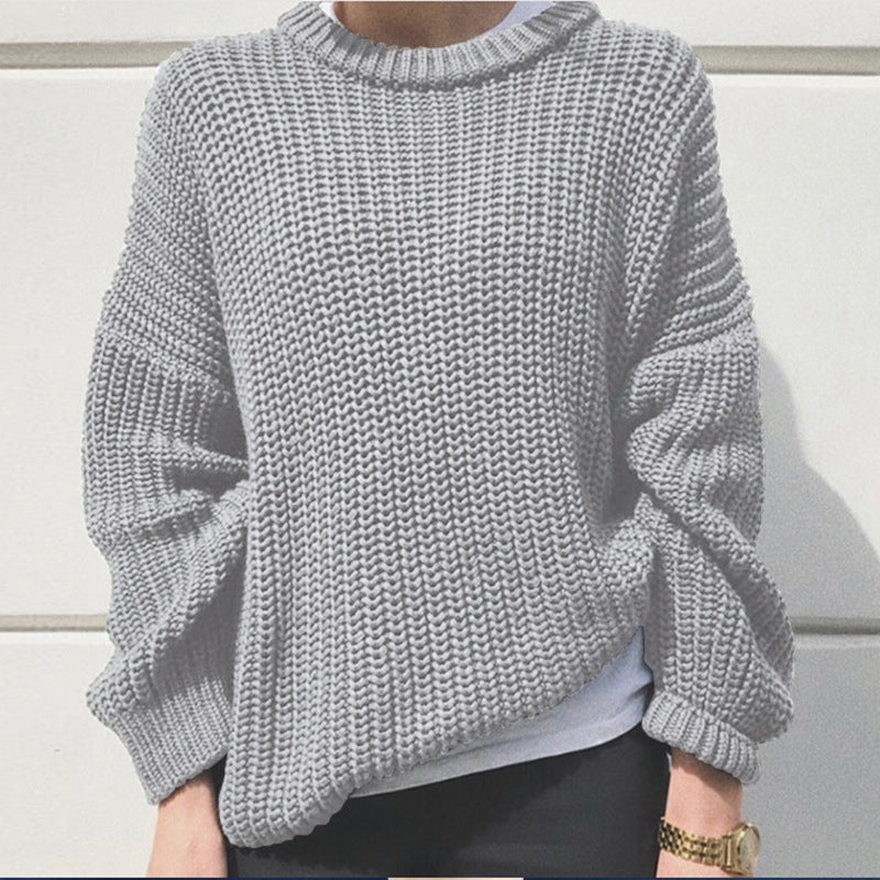 Damen legerer Grobstrickpullover mit weitem Schnitt und trendy Maschenmuster R&B