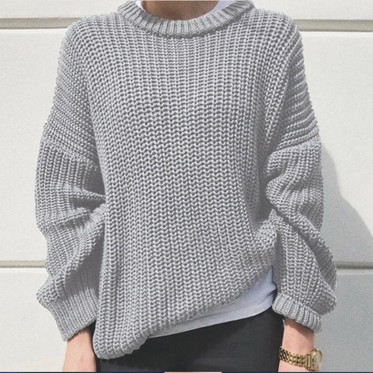 Damen legerer Grobstrickpullover mit weitem Schnitt und trendy Maschenmuster R&B
