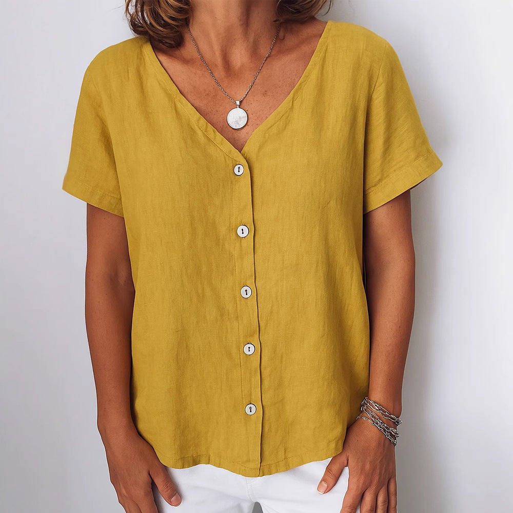 Damen Leinenbluse mit Knopfdetails R&B