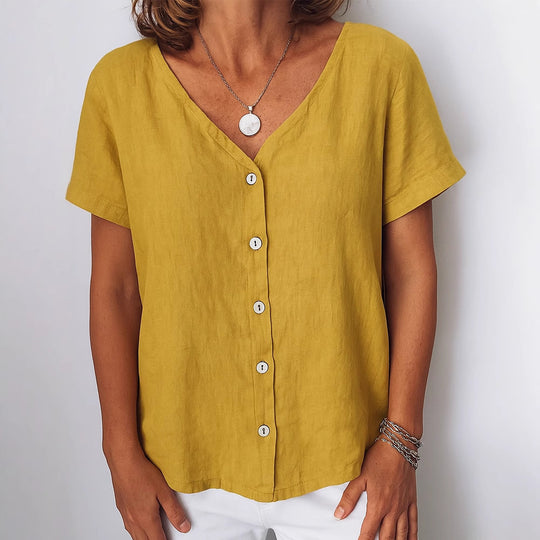 Damen Leinenbluse mit Knopfdetails R&B