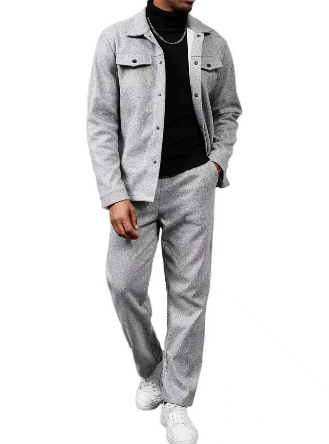 Herren nan zweiteiliges Overshirt- und Relaxhose-Set aus weichem Baumwollfrottee mit Druckknopfleiste und Tunnelzug R&B