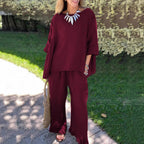 Damen lässiges Leinen-Outfit mit weitem Schnitt und angeschnittenen Ärmeln R&B