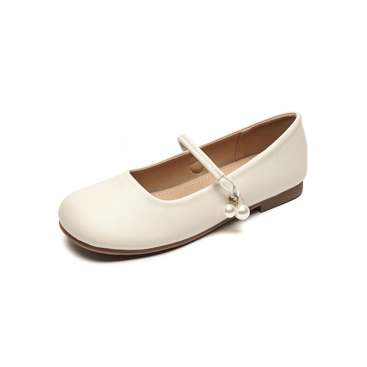 Damen Ballerinas mit modischem Riemchen und Perlenanhängern