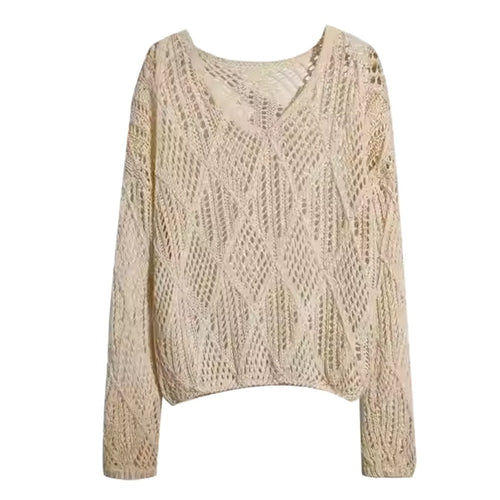 Damen Grobstrick Pullover mit innovativem Lochmuster und lässigem Schnitt R&B