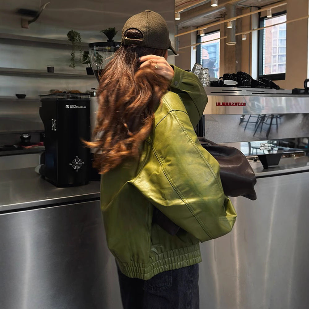 Damen Kunstlederjacke im lässigen Cropped-Stil mit praktischen Taschen R&B