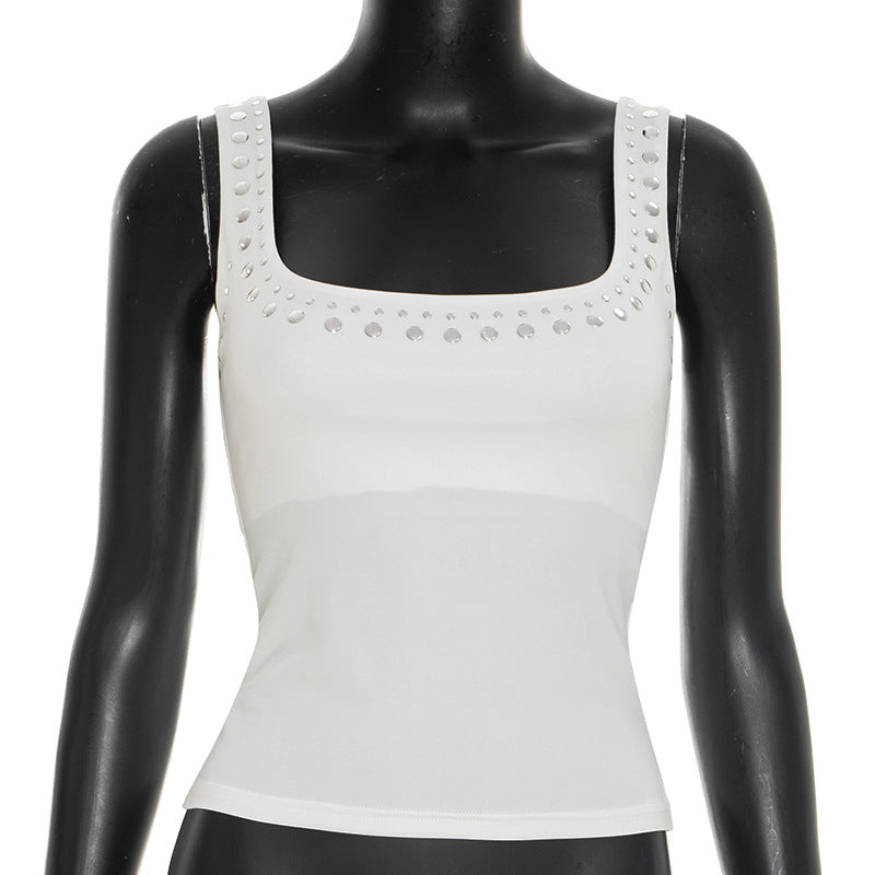 Damen Trägertop mit eleganter Steinanbringung und quadratischem Ausschnitt R&B