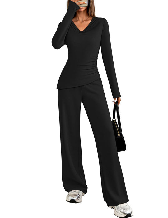 Damen Elegantes Freizeit-Set mit figurschmeichelndem Oberteil und weit geschnittenen Hosen R&B