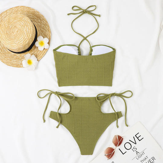 Damen Bikini-Set mit kreativem Knoten-Design und hoch taillierten Höschen R&B