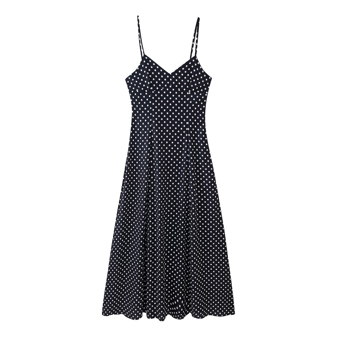 Damen Midikleid mit zarten Spaghetti-Trägern und verspieltem Polka-Dots-Design R&B