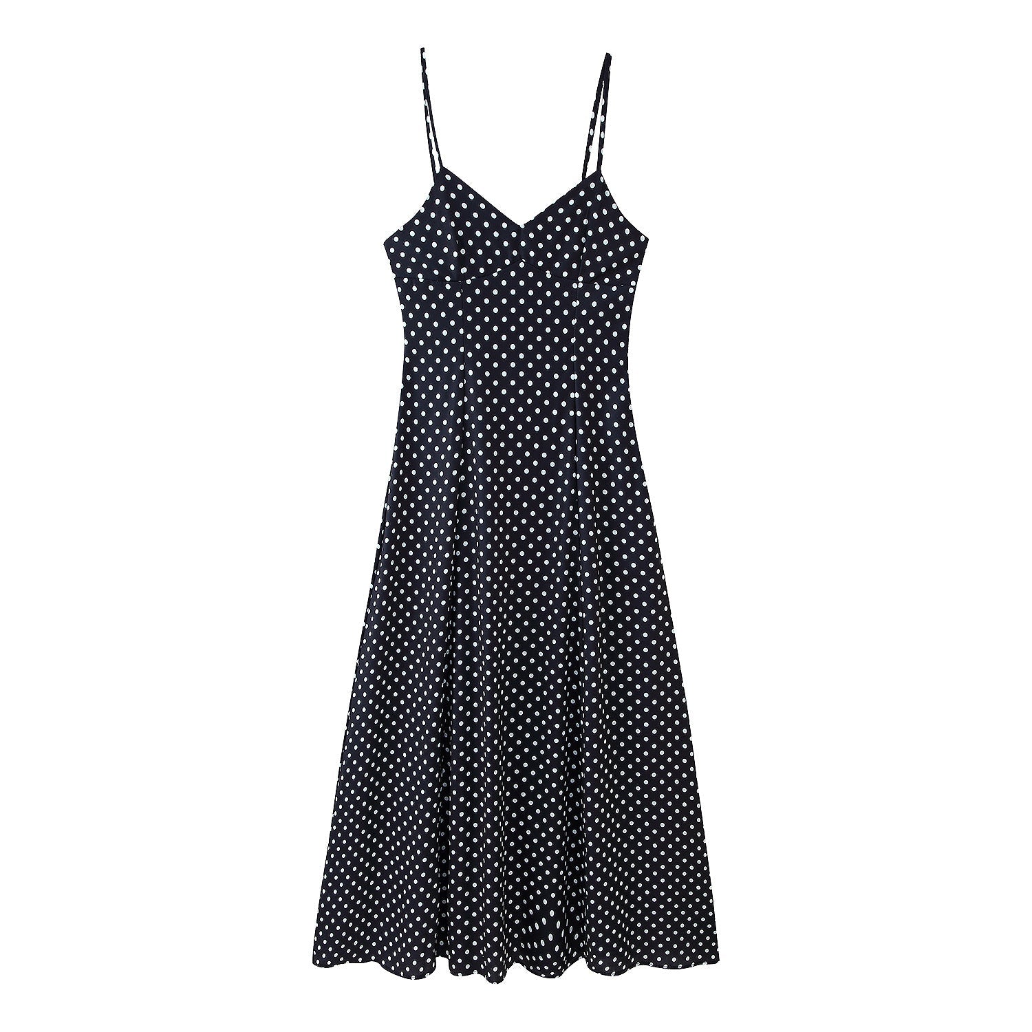 Damen Midikleid mit zarten Spaghetti-Trägern und verspieltem Polka-Dots-Design R&B