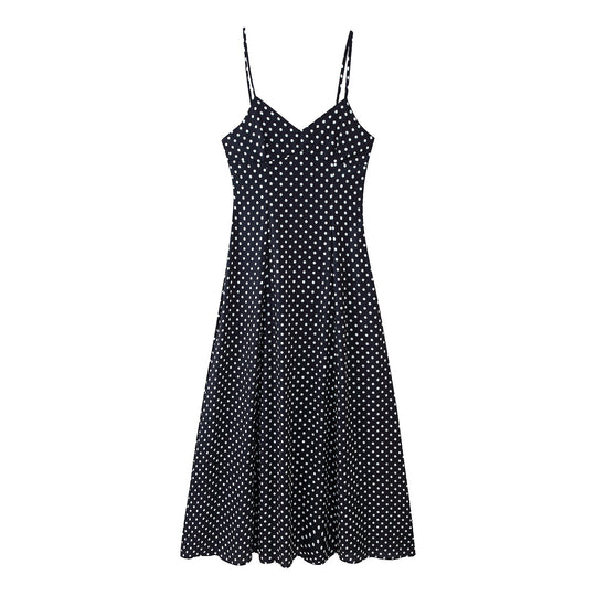 Damen Midikleid mit zarten Spaghetti-Trägern und verspieltem Polka-Dots-Design R&B