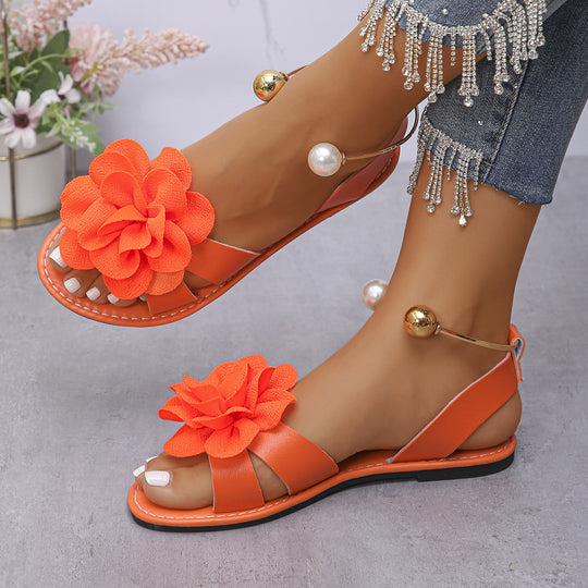 Damen komfortable Sandalen mit dekorativen Blumen-Applikationen R&B