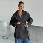 Damen Elegante suède Jacke mit Gürtel R&B