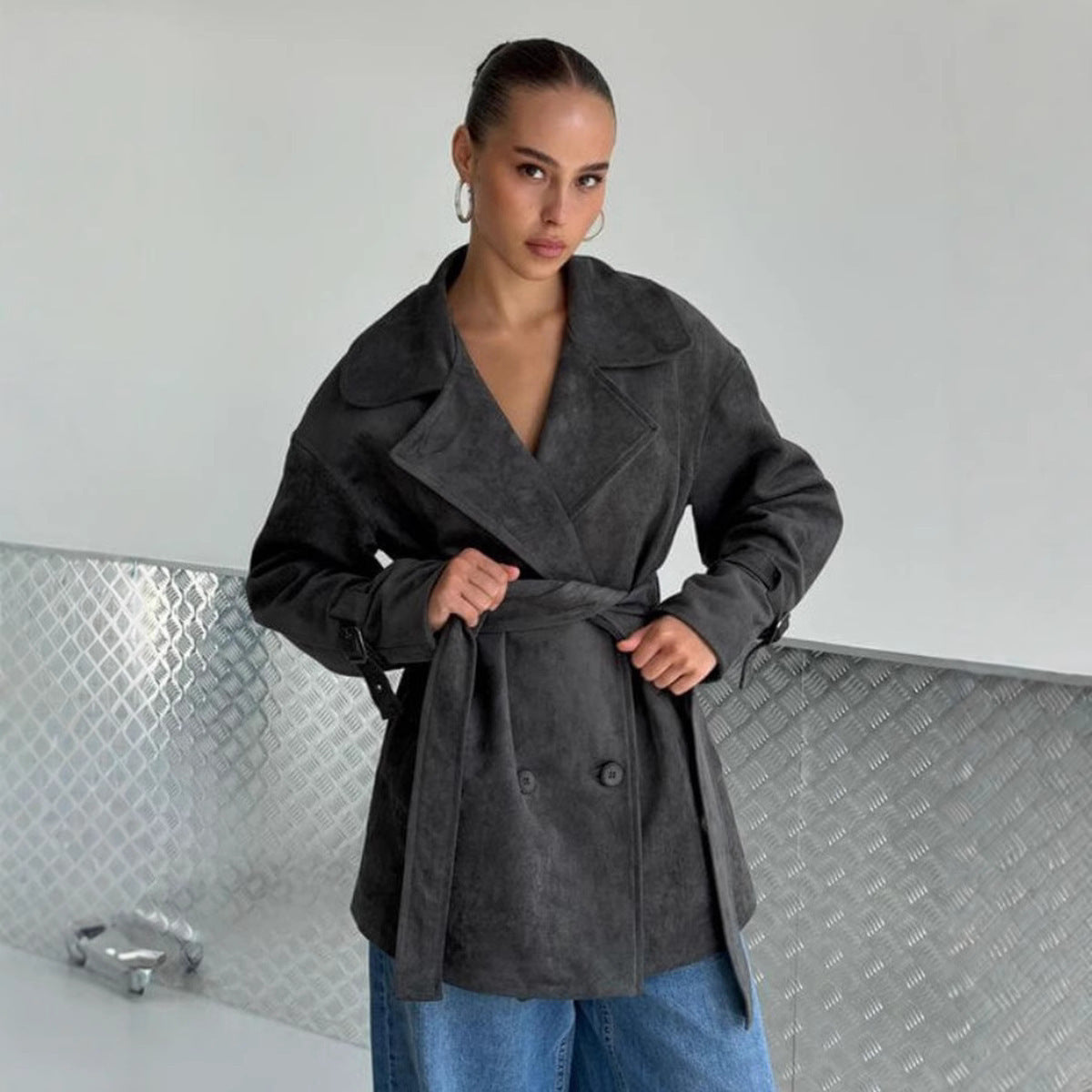 Damen Elegante suède Jacke mit Gürtel R&B