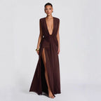 Damen Elegantes tief ausgeschnittenes Abendkleid mit Raffung