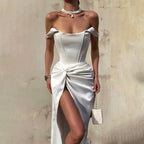Damen Elegantes Abendkleid mit schulterfreiem Schnitt und hohem Schlitz