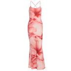 Damen langes Kleid mit floralem Design und Spaghettiträgern R&B