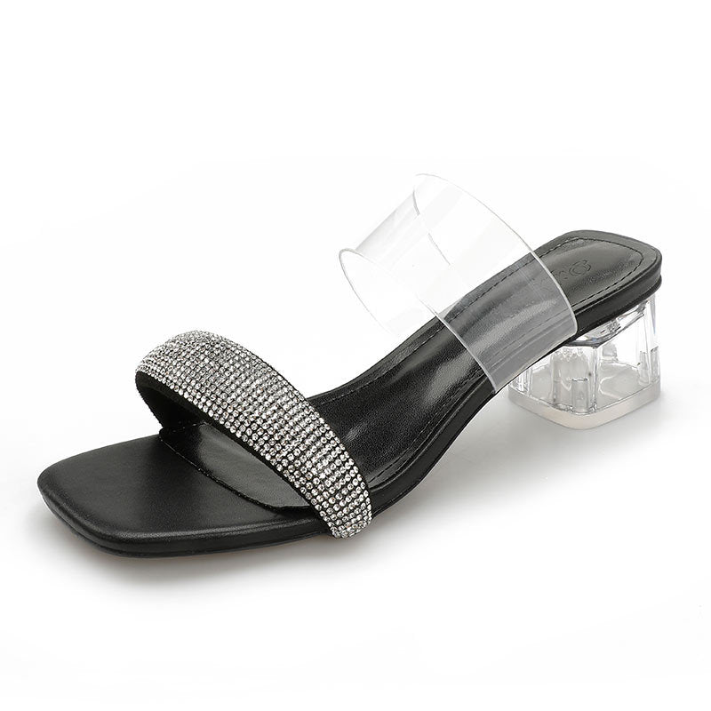 Damen Glamouröse Sandalen mit transparenten Riemen und funkelndem Strass