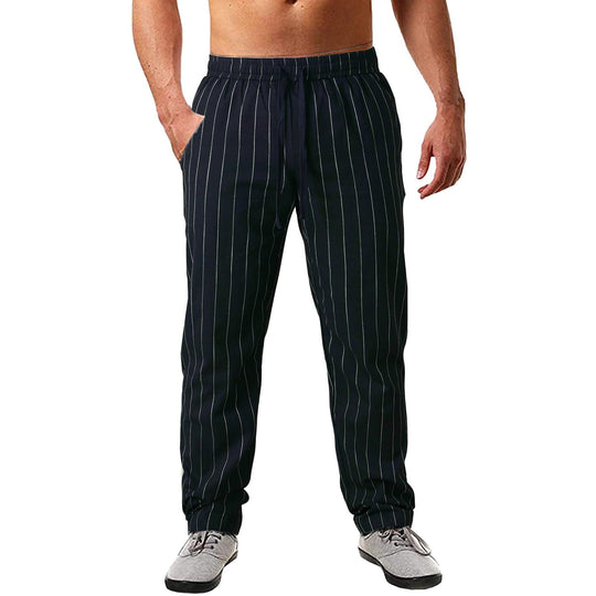 Herren lässige Streifen-Hosen aus Baumwollmix mit elastischem Bund und praktischen Eingrifftaschen R&B
