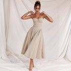 Damen Midikleid mit knöpfbarem Oberteil und schwingendem Rock R&B
