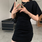 Damen elegantes Minikleid mit Raffung und tiefem V-Ausschnitt