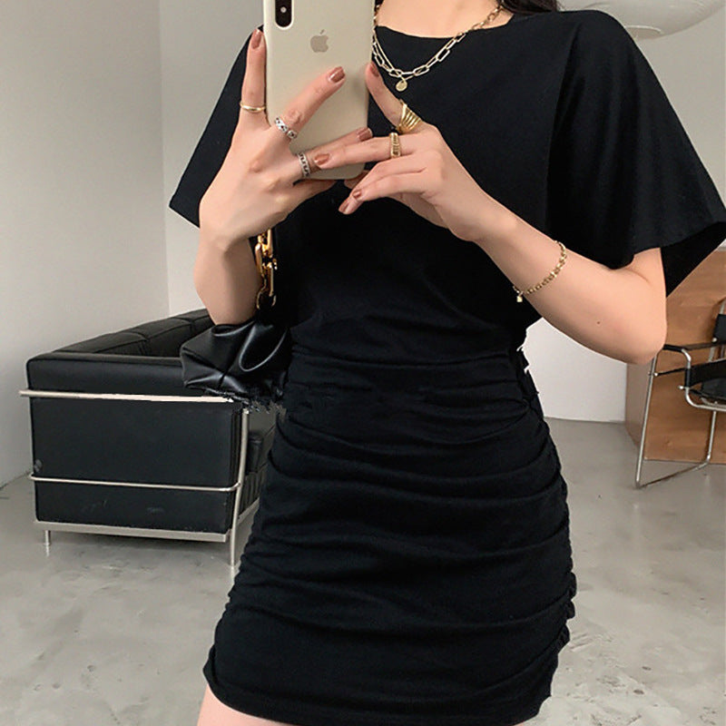 Damen elegantes Minikleid mit Raffung und tiefem V-Ausschnitt