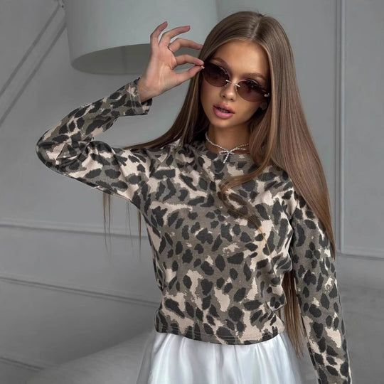 Damen Langarm-Shirt mit modernem Leo-Print und weichem Griff R&B