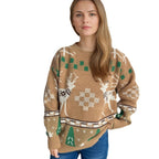 Damen gemusterter Weihnachtspullover mit festlichem Rentierdesign und Oversize-Schnitt R&B