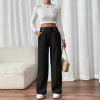 Damen Weitgeschnittene Palazzo-Hose mit elegantem Knopfdetail R&B