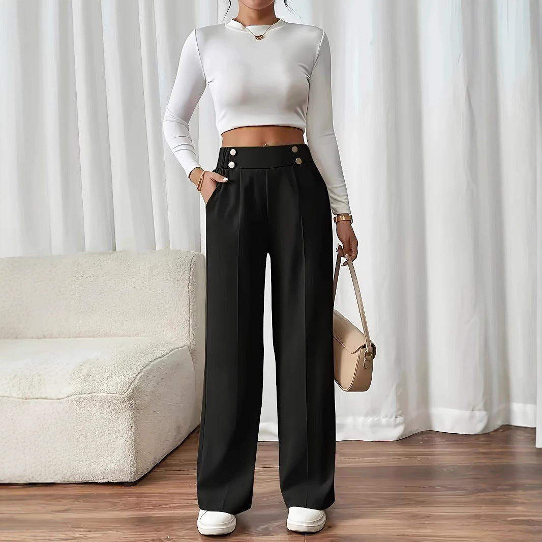 Damen Weitgeschnittene Palazzo-Hose mit elegantem Knopfdetail R&B