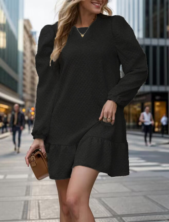 Damen lässiges Sweatkleid mit Puffärmeln und Volantdetails R&B