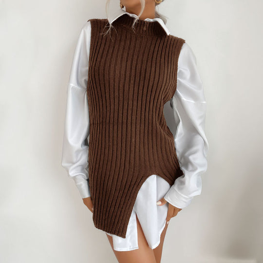 Damen Strickkleid mit Taillengürtel und seitlichen Schlitzen R&B