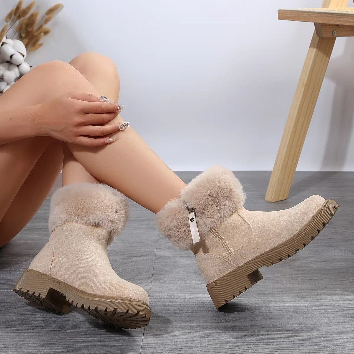Damen Winterboots mit Kunstfellkragen und rutschfester Sohle