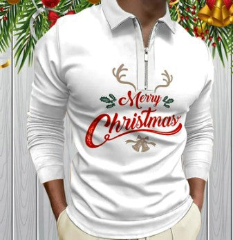 Herren Weihnachtliches Langarmshirt mit festlichem Grafikdesign und praktischem Reißverschluss R&B