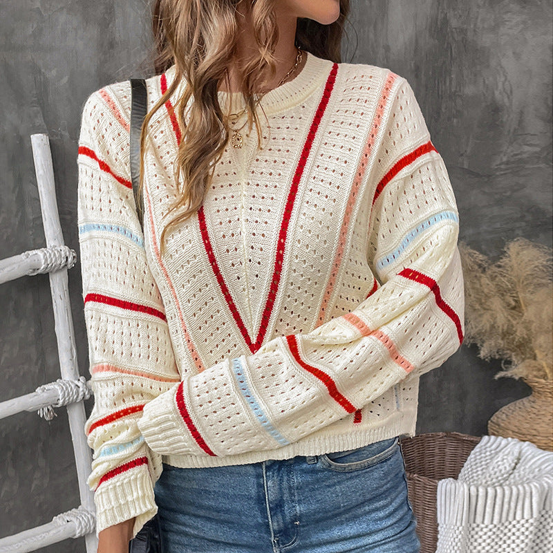 Damen Modischer Strickpullover mit auffälligem Ajourmuster R&B