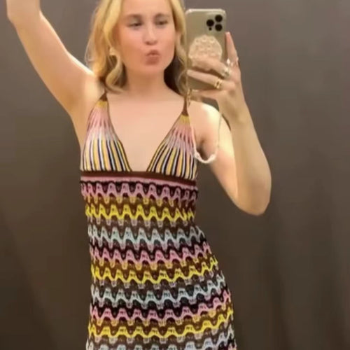 Damen Sommerliches Chiffonkleid mit Wellenmuster und verstellbaren Trägern R&B