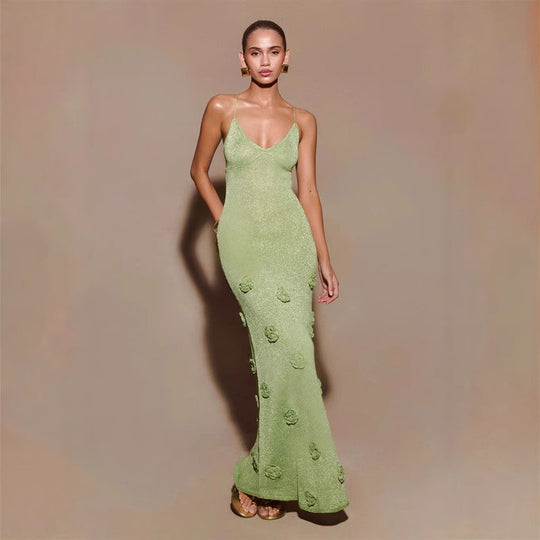 Damen Elegantes Maxikleid mit funkelnden Blütenapplikationen R&B