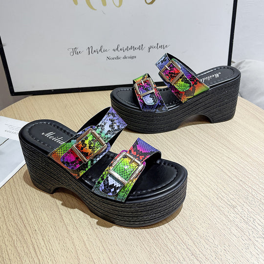 Damen Plateau-Sandalen mit modischem Schnallen-Design R&B