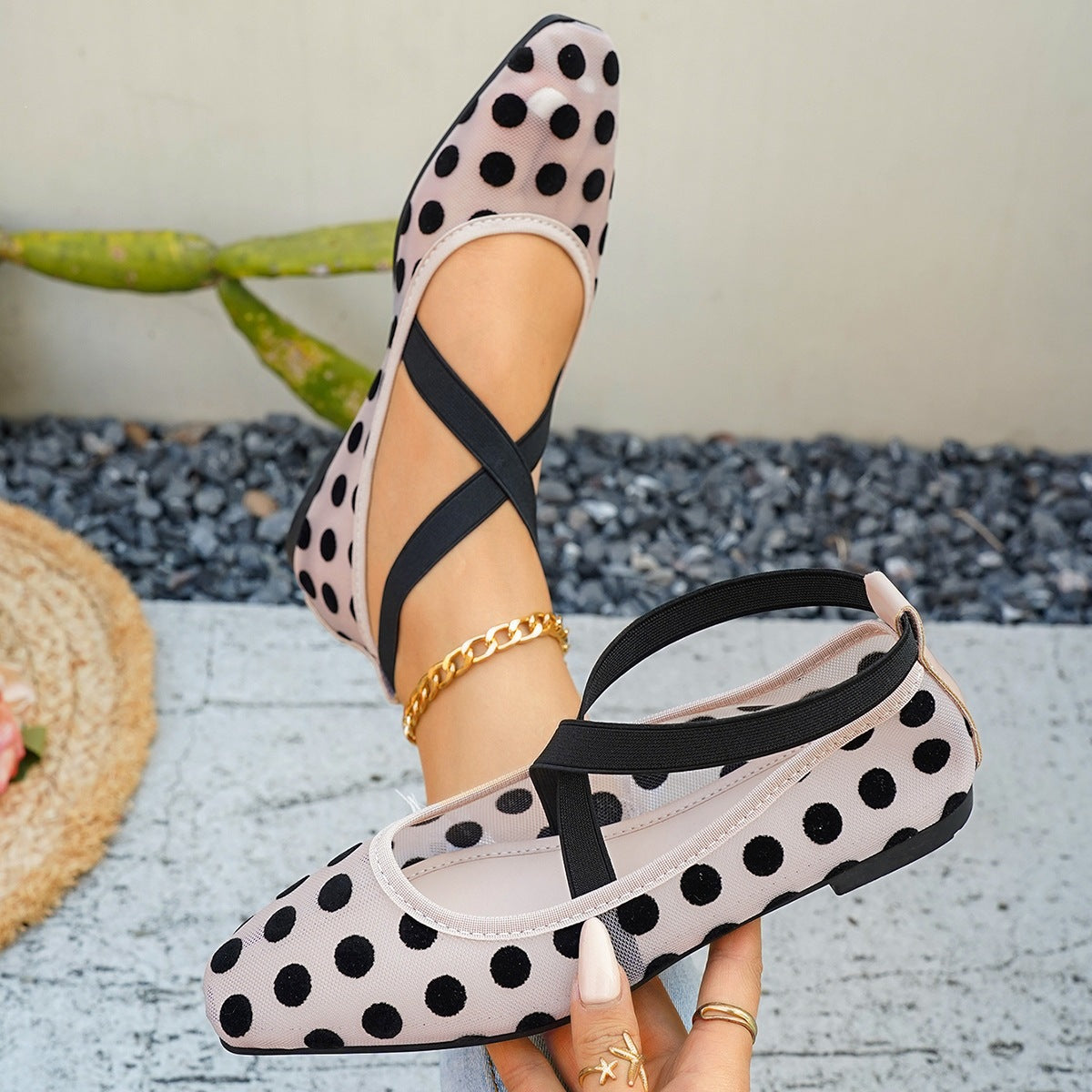 Damen Ballerinas mit Kreuzriemen R&B