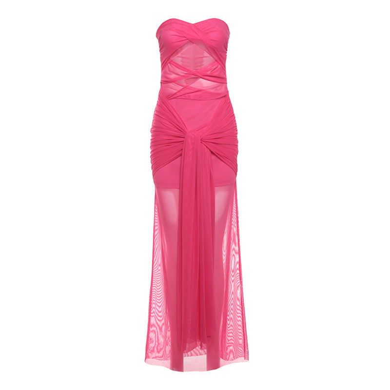 Damen Elegantes Wickelkleid mit transparenten Stoffdetails und raffiniertem Schnitt R&B