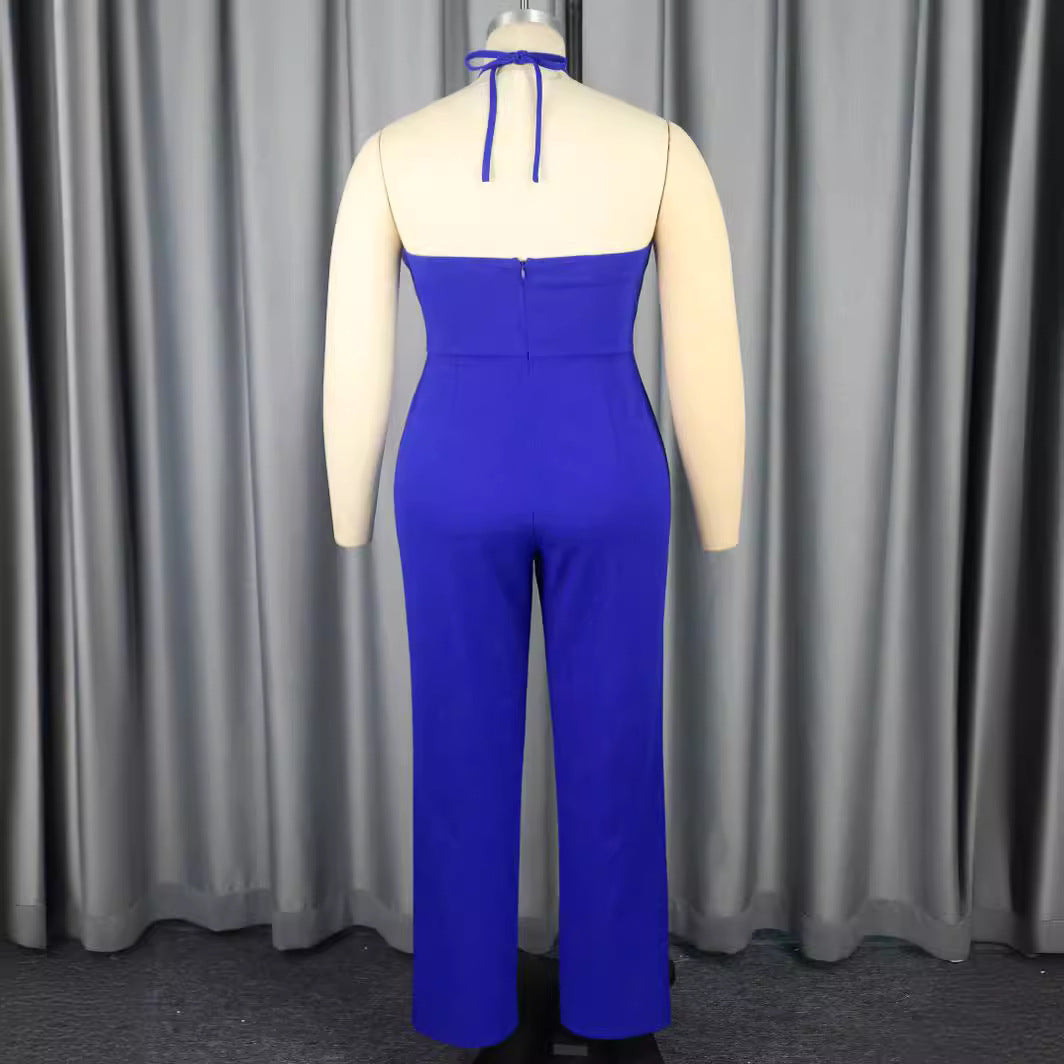 Damen eleganter Jumpsuit mit voluminösem Blumenkragen R&B