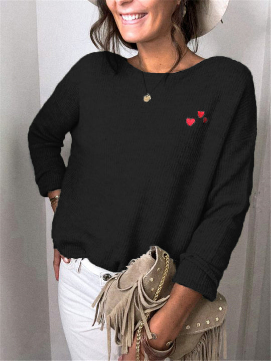 Damen Pullover mit Herzstickerei und modernem Strickmuster R&B