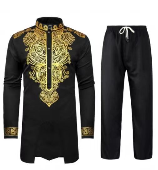 Herren elegantes Set mit kunstvoller Stickerei und bequemen Hosen R&B