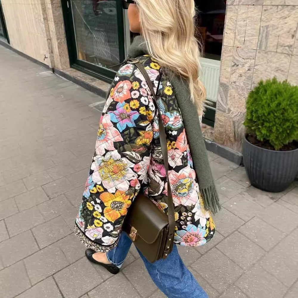 Damen gesteppte Blumenjacke mit luxuriösem Innenfutter R&B