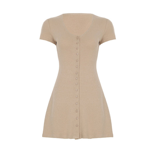 Damen Kurzarm-Strickkleid mit Knopfdetail und schmeichelndem Schnitt R&B