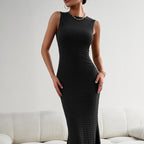 Damen figurbetontes Langarmkleid mit hohem Schlitz und elastischem Saum R&B