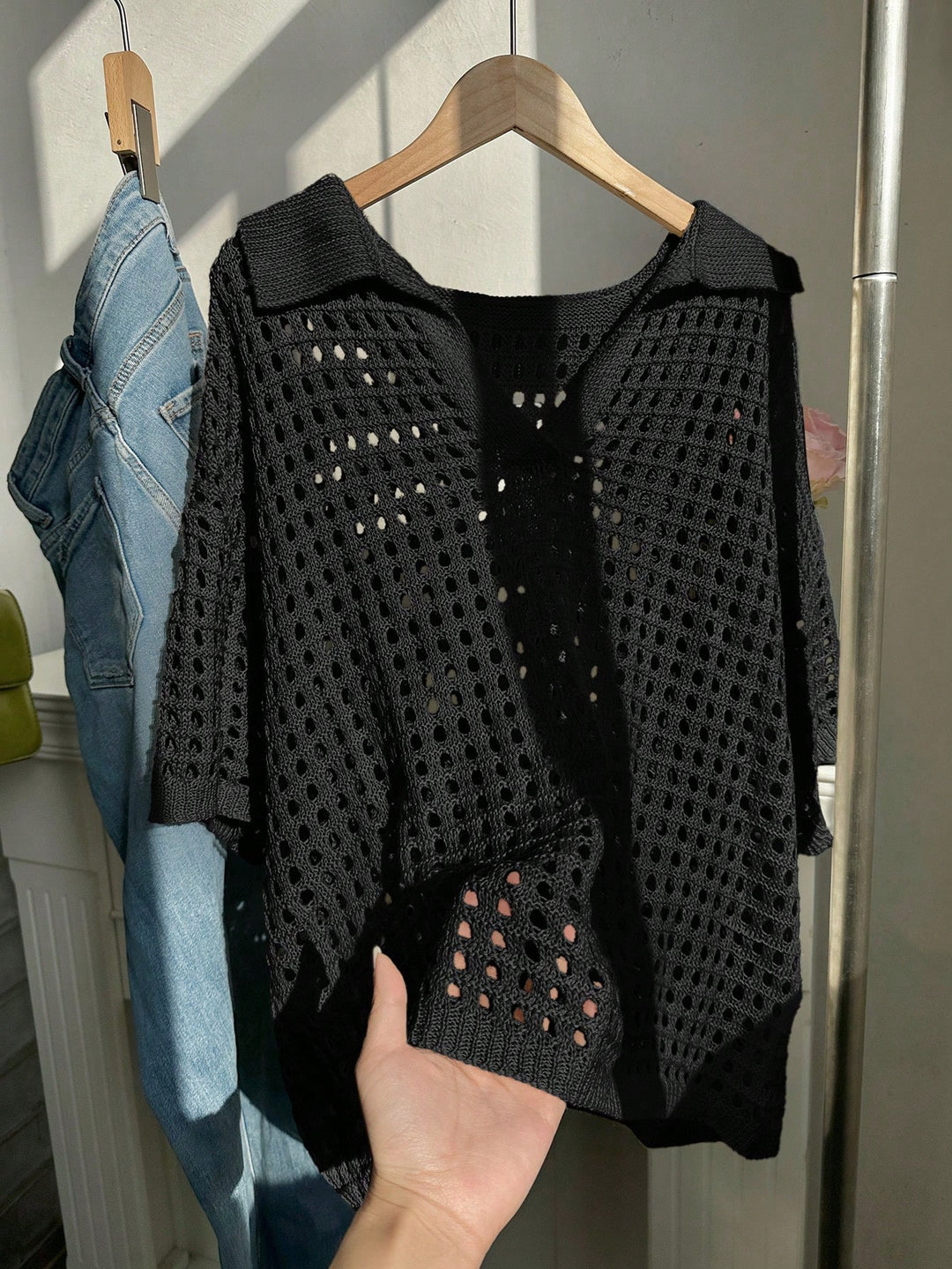 Damen luftiges Strickoberteil mit modernem Netzdesign R&B